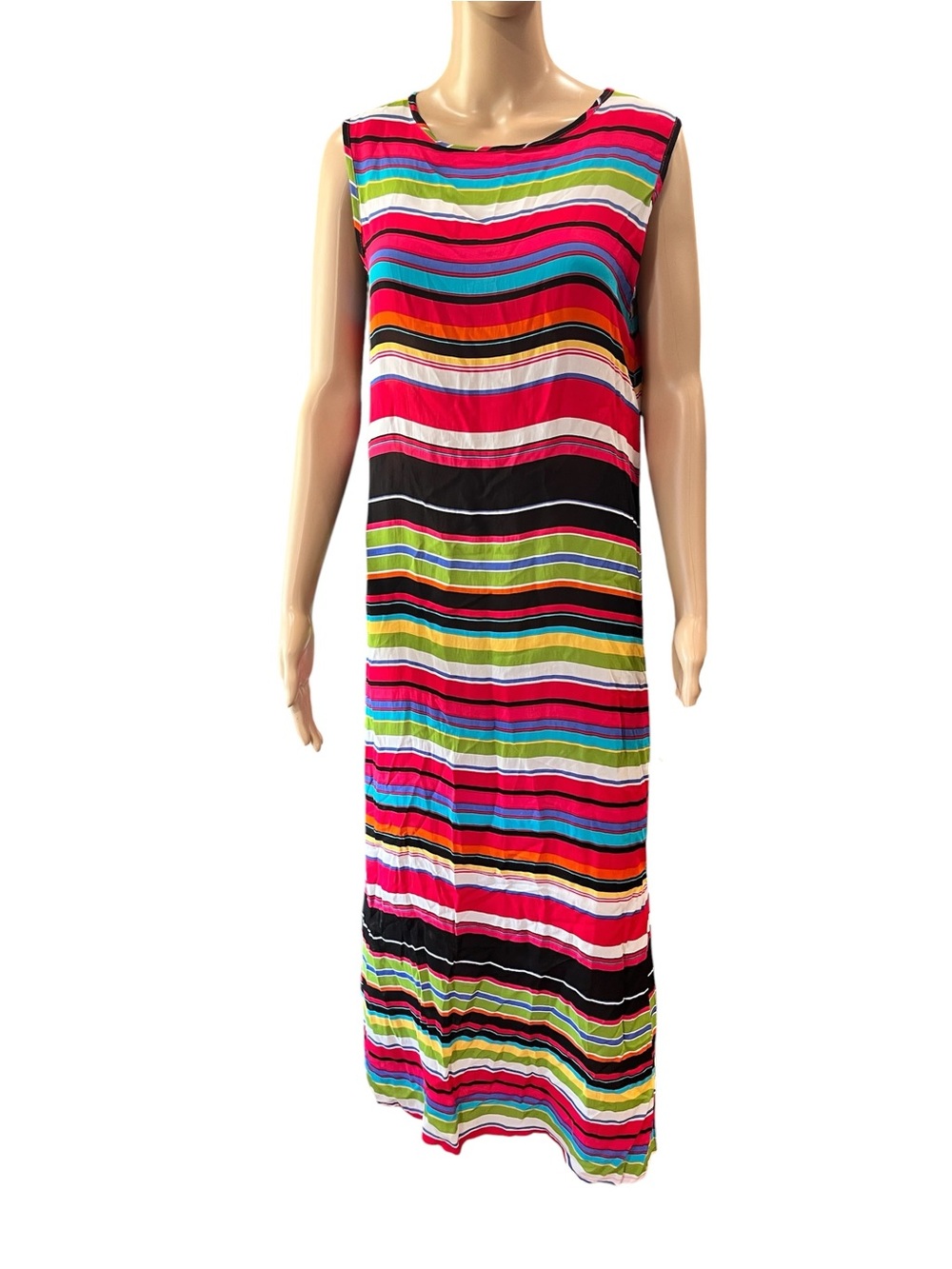 Vintage Bloomingdale's Multicolor Stripe Sleeveless Maxi Dress Large Rayon USA
